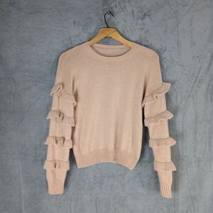 Antonio Melani Cashmere Luxury Cream Beige‎ Ruffle Sleeve Sweater